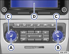 Abb. 69 Fahrzeuge mit Klimaanlage: Taster für die Sitzheizung der