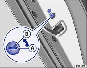 Abb. 31 Kindersicherung in der linken Tür: (A) ausgeschaltet, (B)