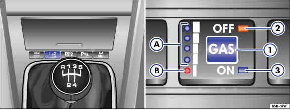 Abb. 9 Ausschnitt der Mittelkonsole: Umschalttaste und Kontrollleuchten der