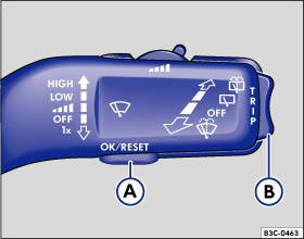 Abb. 14 Im Scheibenwischerhebel: Taste (A) zum Bestätigen von Menüpunkten und
