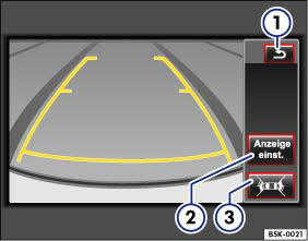 Abb. 28 Rückfahrassistent: Funktionstasten im Display.
