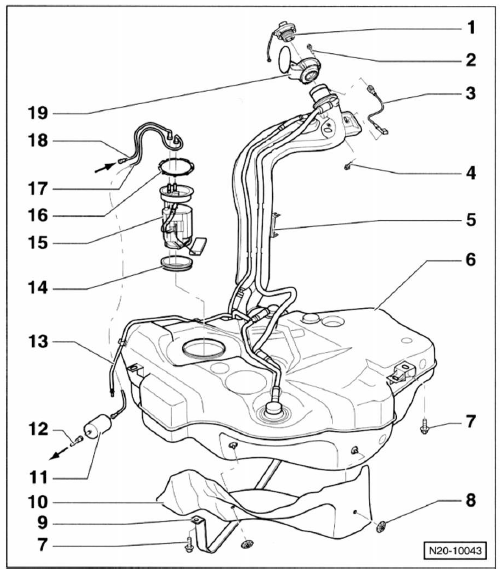 Hinweis: die abbildung zeigt den kraftstoffBehälter (tank) im golf mit
